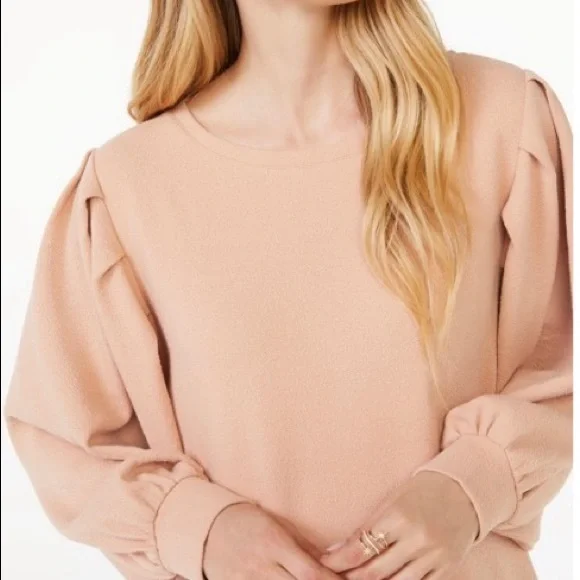 🆕 Scoop Puff Sleeve Crew Neck Sweatshirt Dress Beige Large (Size 12-14) - Picture 3 of 9